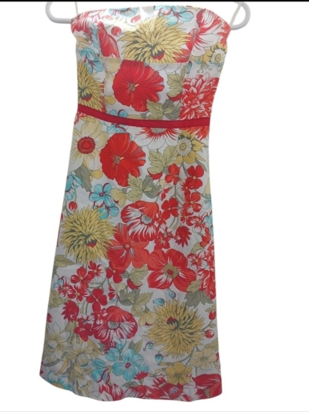 💫RW&CO Women's Midi Strapless Floral Dress in Red, Yellow, Aqua, White